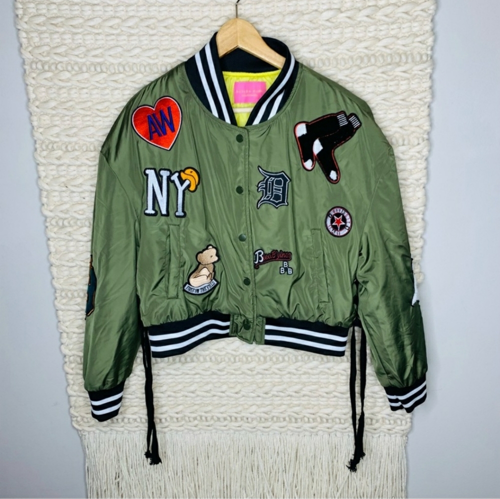 Azalea Wang Green Chenille Patch Bomber Jacket - Picture 5 of 6